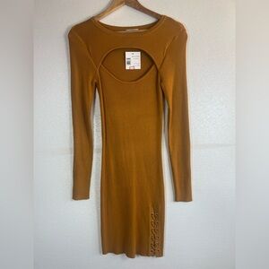 NWT GBG Los Angeles Darvina Lace-Up Sweater Dress | Medieval Gold | Size L